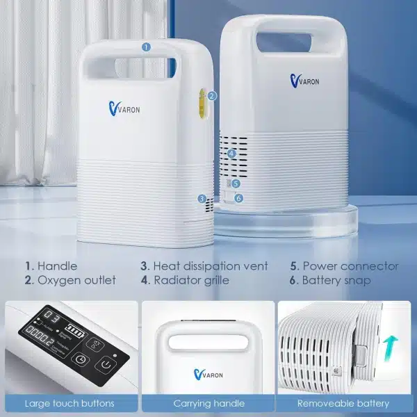 2-in-1 Rechargeable 5L pulse flow & continuous flow portable oxygen concentrator (VP-2)